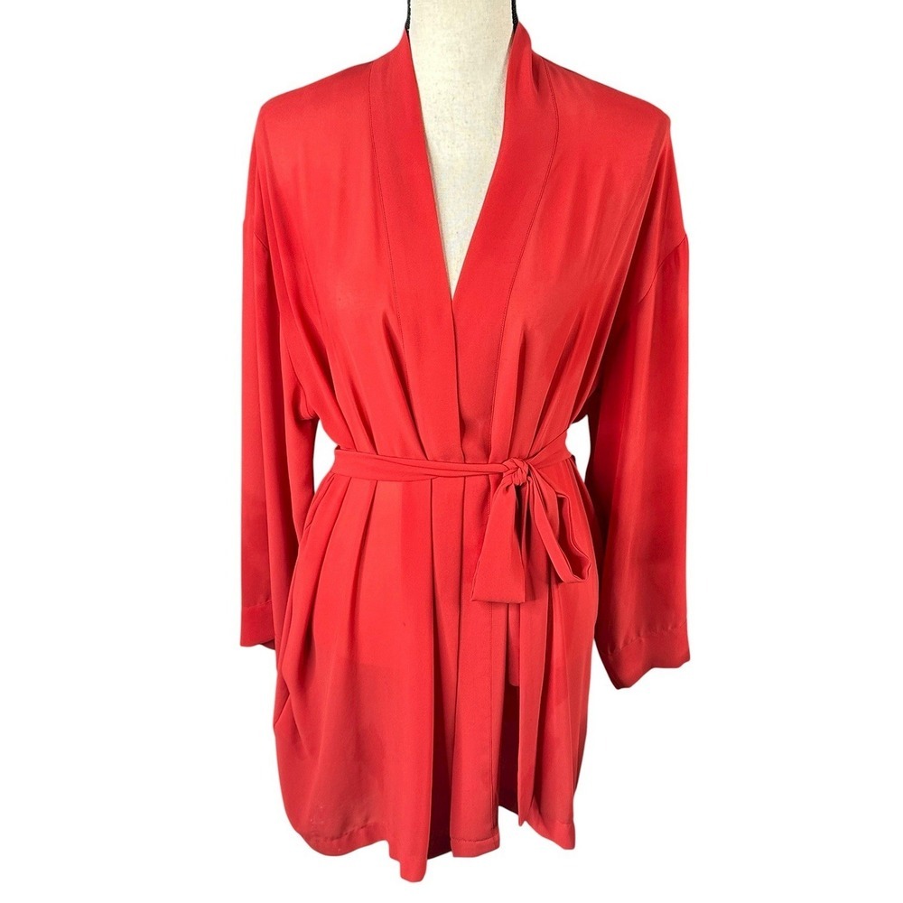 Vintage Victoria's Secret Red Robe (2002) One Size Belted Pockets Shiny